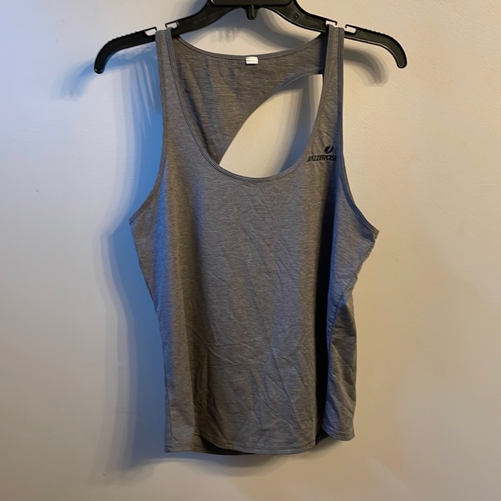 Womens Alo Jazzercise grey Workout Tank Top cut out back Size Large